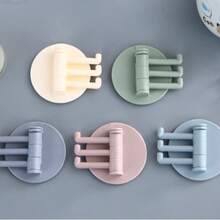 Gancho de pared de plástico de 3 brazos giratorios, instalación adhesiva sin taladro, soporte multiusos para toallas para baño, cocina, uso doméstico - sin electricidad