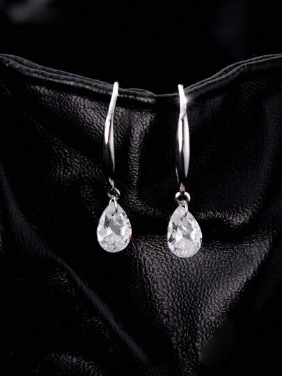 زوج من أقراط قلادة قطرة المياه من الفضة الخالصة 925، أقراط ماسية لامعة وأنيقة للنساء، مناسبة للارتداء اليومي