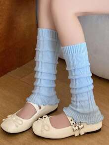 1pair Women's Warm Blue Heart Pattern Leg Warmers, Cozy - Baby Pink - View 1