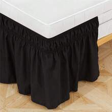 1 Stück gerüschter elastischer Bettrock mit kleinem Blume Muster, eleganter Damenstil, geeignet für Schlafzimmer, Hotel, alle Jahreszeiten - Schwarz - Übersicht 8