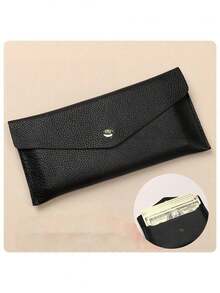 1件信封钱包，可重复使用便士信封钱包，简约纯色长款钱包，时尚休闲钱包，多功能卡夹，卡套信封卡夹，男女适用（纽扣颜色随机）