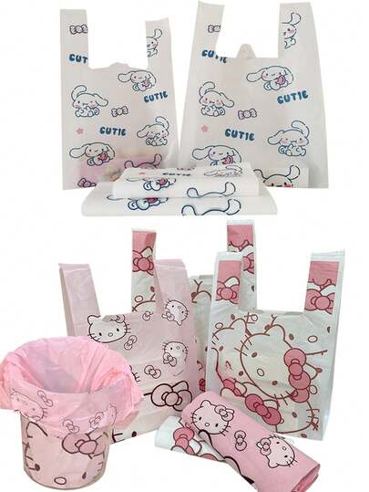 Sanrio 50Pcs Hello Kittys Tote Bag Trash Bag Durable Plastic With Pattern Cinnamoroll Suitable For Shopping And Takeaway