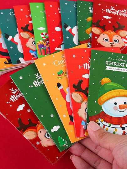 10 Pieces Christmas Cartoon Mini Notebooks, Portable Pocket Notepads, Student Christmas Gifts/Student Writing Total/Office Supplies, Christmas Decorations, Christmas Party Favors, Stationery, Back To School, Notebooks,