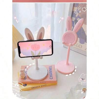 1 Stück verstellbarer, faltbarer ABS-Kunststoff- und Aluminium-Ständer in Hasenform, weiß, für Tablet und Smartphone, geeignet für Hochzeit, Geburtstag, Wohndekoration, Raumdekoration, Bürodekoration, kompatibel mit iPhone, Android-Smartphone, Geschenk für Geburtstag, Familie, Freunde, Handyhalterung, Handyzubehör
