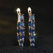 زوج من أقراط نسائية أنيقة، بشكل بيضاوي مرصع بالزركونيا اللامعة، هدية عيد