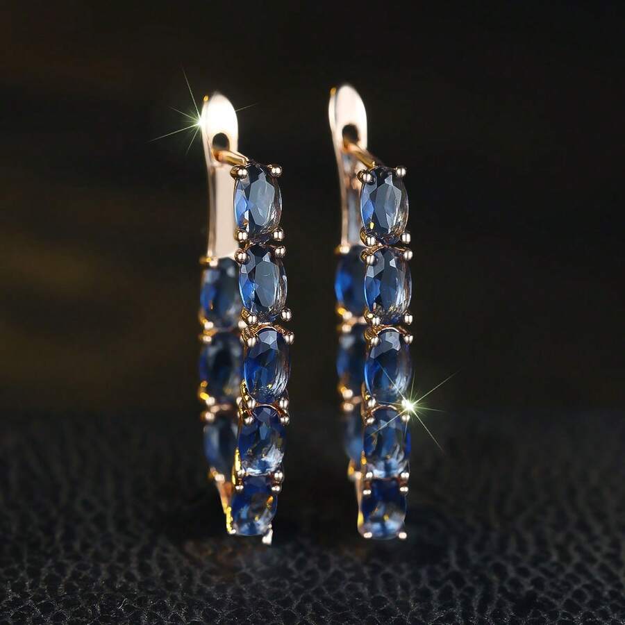 زوج من أقراط نسائية أنيقة، بشكل بيضاوي مرصع بالزركونيا اللامعة، هدية عيد