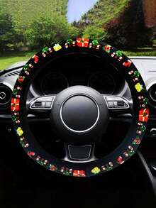 1pc Christmas Car Steering Wheel Cover, Lip Steering Wheel Cover With Santa Claus And Christmas Tree Patterns, Soft And Stretchable Protective Cover, Suitable For Most Car Models Such As Sedans And SUVs - All Season Universal Steering Wheel Cover, Car Steering Wheel Cover - Multicolor - View 9