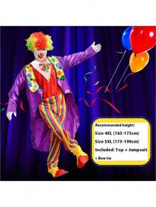2025 New Adult Clown Costume Set, Party Stage Performance Costume, Creative And Funny Cosplay Costume With Nose