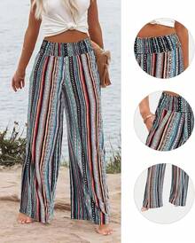 VIOPY Pantalones Pierna Ancha Mujer Casual Pantalón Ancho de Mujeres Elegante Cintura Alta Pantalon Recto Moda Dama Holgado Comodos Trousers Pants con Bolsillos - Color F - Ver 2