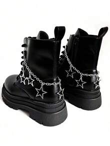 新款镂空星星吊坠金属链鞋带时尚链环，个性百搭星星装饰靴子配饰 - 白色 - 查看 2