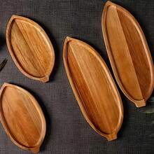 Bandeja de madera con estilo japonés para el té de la tarde, aperitivos, servir sushi, plato con forma de hoja, bandeja de té de palisandro