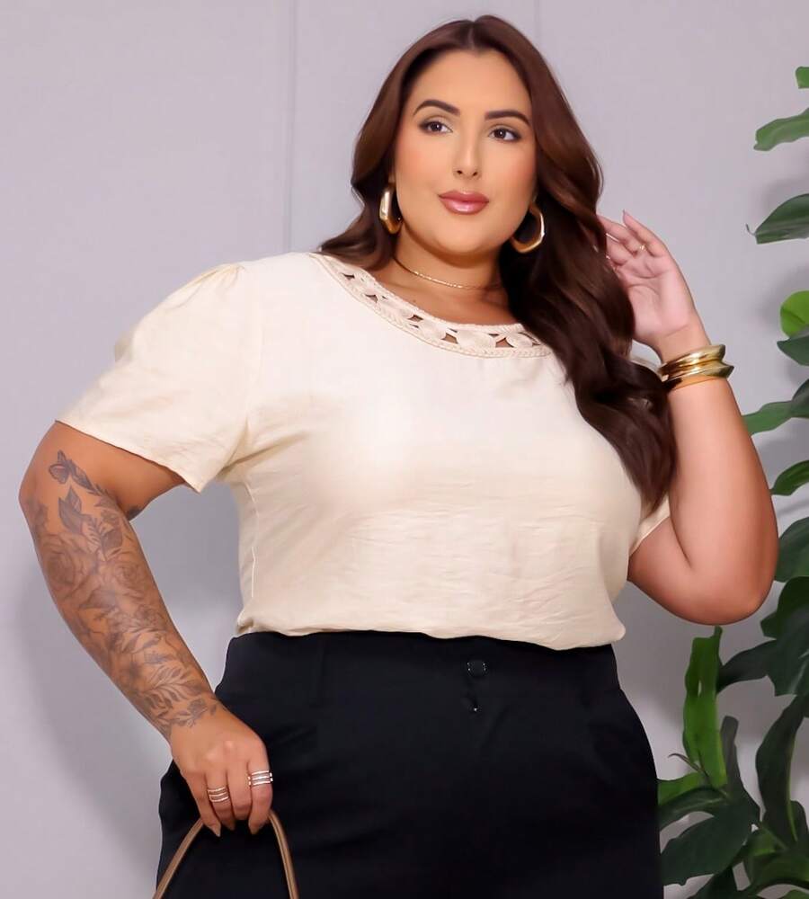 Women's Plus Size Embroidered Party Shirt Blouse - Beige - View 1