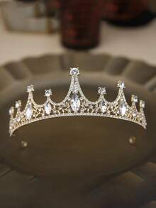 1 pieza Corona de novia de moda retro, diadema elegante de rhinestone, adecuada para vestido de novia, pañuelo, peinado de moño, fiesta de cumpleaños de princesa, accesorio de vestuario para actuaciones, coronas, tiara