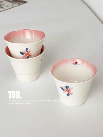 1 st 200 ml tekopp i vintagestil med iris i keramik, handmålad blommönster, lämplig för att underhålla gäster med eftermiddagste eller kaffe, lämplig för hemmabruk och restaurangbruk