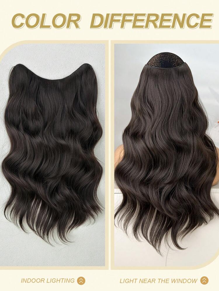 22 Inch V-Shaped Brown Water Wave Wig, Heat Resistant Synthetic Fiber Material, Suitable For Women & Girls To Wear For Parties And Daily Use - Brown - View 6