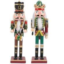 2pcs Nutcracker Ornament Christmas Decor Holiday Desktop Ornaments Puppets Walnut Soldier Wood