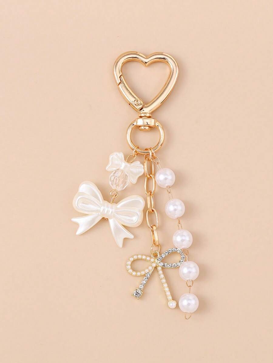 1件男女通用仿珍珠蝴蝶结钥匙扣吊坠，海滩度假系列礼物，送给朋友的钥匙扣配饰，闪亮派对汽车配饰，女士礼物 - 彩色 - 查看 1