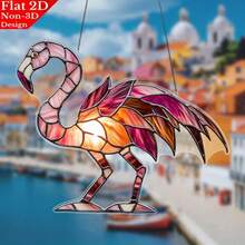 1 pieza Elegante atrapasol de vidrio con diseño de flamenco - Diseño acrílico 2D vibrante, perfecto para sala de estar, dormitorio, patio - Decoración colgante con tema tropical, regalo ideal para amantes de las aves, decoración de flamencos