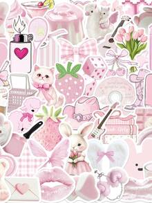 50pcs Pink Cartoon Graffiti Aesthetics Sticker Laptop Bicycle Guitar Skateboard Sticker DIY Graffiti Waterproof Stickers - Apricot - View 12