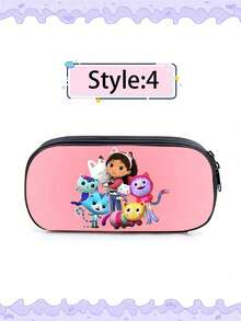 Gabby's Dollhouse Thème de la maison de poupée de Gabby - Nouvelle trousse à crayons imprimée de dessins animés, trousse à crayons rose de sac à dos de dessin animé pour les élèves du primaire, grande trousse à crayons mignonne de dessin animé, convient pour la rentrée scolaire, Halloween, Thanksgiving, Noël et les fêtes comme cadeau pour les amis et la famille