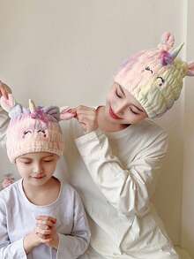 Gorro de secado de cabello con diseño de pato, unicornio o conejo, de estilo de dibujos animados y lindo, absorbente y de secado rápido para mujeres, turbante súper suave, adecuado para cabello largo y corto, accesorio ideal para el baño - Multicolor - Ver 2