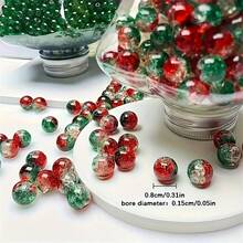 60pcs 8mm Christmas Color Gradient Cracked Beads, Red & Green Beads For Making Couples Bracelets, Christmas Gifts, DIY Jewelry Making
