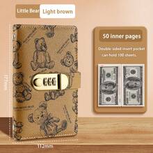 100-Page A6 Lockable Binder With Bear Pattern – Waterproof & Magnetic, Budget Tracker, Cash Notebook, Financial Planner – Perfect For Back-To-School Students Or Savings Goals.