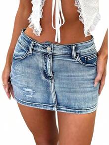 Women's Stretch Bodycon Skirt,Designed Women And Teenagers. - 低腰藍色牛仔布 - 查看 9