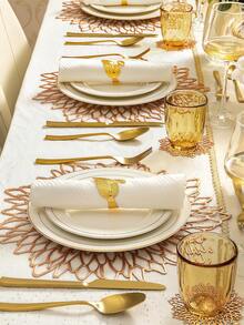 Cirelle 12 件金色花朵 15 英寸圆形餐垫，PVC，3.94 英寸圆形空心花朵杯垫，可水洗，易清洁，可擦拭，防滑，耐热，适用于房间装饰、餐桌装饰、家居装饰、节日、派对、生日、婚礼和晚宴 - 彩色 - 查看 12