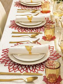 Cirelle 12 件金色花朵 15 英寸圆形餐垫，PVC，3.94 英寸圆形空心花朵杯垫，可水洗，易清洁，可擦拭，防滑，耐热，适用于房间装饰、餐桌装饰、家居装饰、节日、派对、生日、婚礼和晚宴 - 彩色 - 查看 15