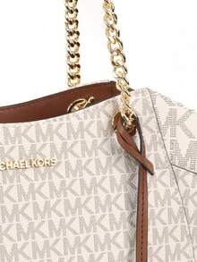 Michael Kors Jet Set Travel 大号链条单肩托特包 – 标志性香草色徽标涂层帆布，配金色五金配件 - 时尚奢华高级设计时尚女士包 - 圣诞礼物 - 冬季 - 书包/办公包/旅行必需品/旅行装/书包/笔记本电脑手提包/女生旅行包 - 明亮 - 查看 3