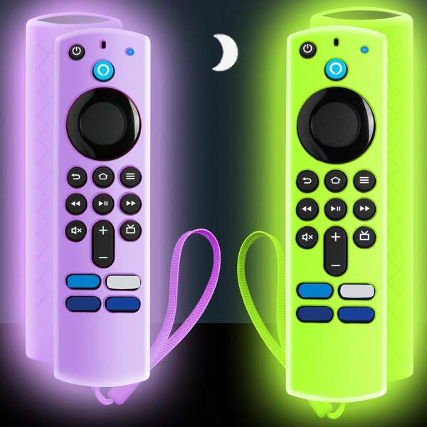 2 Pcs Silicone Cover Compatible With Fire Stick Remote, Protective Case Compatible With Alexa Fire TV Remote 4K Replacement , Compatible With Firestick Remote Skin Sleeve, AntiSlip, Glow Green In The Dark