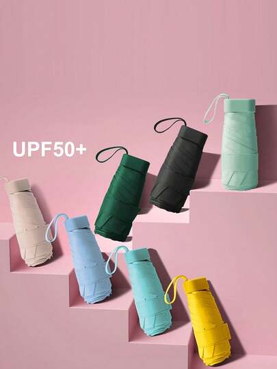 Mini Solid Color Portable Sun Umbrella UV Protection And Rain Umbrella Foldable Umbrella (For Hiking/Pocket), Mini Travel Sun Small, Compact Uv Umbrella Protection Sun, Lightweight Portable Parasol Windproof, Fabric Wallet Umbrella For Commuter, Dual Use Rainproof & Sunproof, For School, Office, Household, Travel