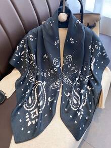 1件2025秋季新款复古亚麻腰果花卉印花90厘米方形围巾女外套装饰大气减龄披肩围脖 - 彩色 - 查看 12