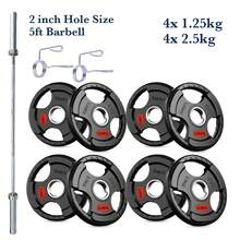 Shark Power Gear Tri Grip Weight Plates (Pair & Sets) – Compatible With 2 Inch Barbell (4ft / 5ft / 6ft / 7ft) – Full Home Gym Strength Kit - A - Ver 36