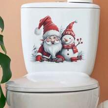 Pegatinas de baño con muñeco de nieve y flores de Navidad, decoración de pared autoadhesiva