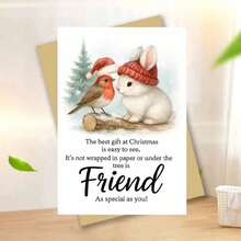 1张可爱兔子和小鸟贺卡，含信封（11厘米 x 16厘米 x 4.33英寸 x 6.29英寸） - “最佳圣诞礼物：朋友”设计，兔子、小鸟和圣诞树的欢乐场景，送给亲朋好友的完美礼物，圣诞节和新年祝福的理想之选，节日贺卡|节日友谊贺卡|纸质贺卡 - 彩色 - 查看 14