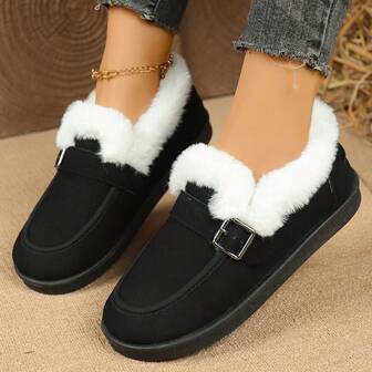 女式纯色休闲魔术贴平底鞋，冬季户外