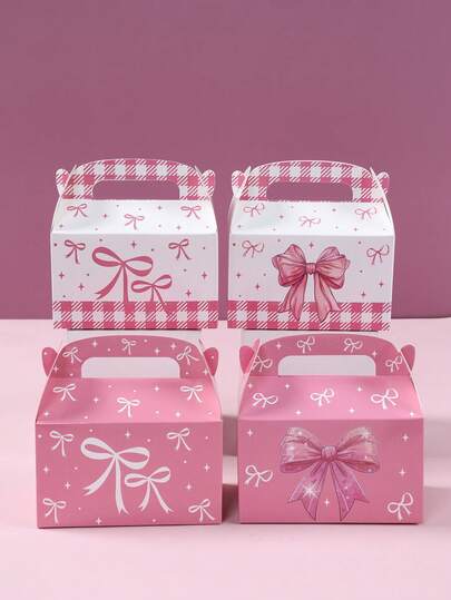 4 件套粉色蝴蝶结提手礼盒、粉色蝴蝶结派对礼品盒、迎婴派对装饰、礼品袋、新娘送礼会回礼、性别揭秘派对用品、粉色蝴蝶结主题生日派对装饰、包装盒、节日派对用品、1 岁生日派对装饰、粉色蝴蝶结装饰、女婴送礼会装饰