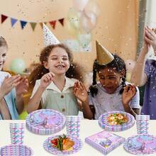 20pcs/80pcs Mermaid Theme Disposable Tableware Set, Suitable For Bridal Shower, Birthday Party, Gift - Paper Plates, Dessert Plates, Napkins, Cups, For Party Decoration And Supplies, Serves 20 Guests - Multicolor - View 6
