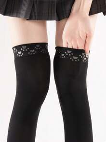 1双春秋黑白硅胶防滑加长过膝袜,女士显瘦JK袜40/50/70cm加长袜,天鹅绒大腿袜,可爱黑白猫爪防滑小腿过膝袜,百搭显瘦透气纯美学院风 - 彩色 - 查看 6