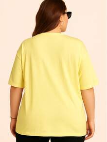 T-Shirt Women's Plus Size Plain Round Neck Fashion  Oversized - 黃色 - 查看 2