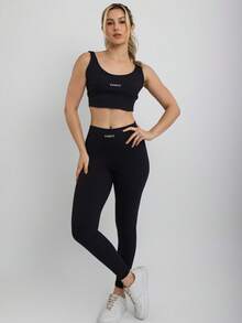 Calça Canelada Modeladora Academia Casual Fitness Poliamida Sem Transparência - Preto - Visão 3