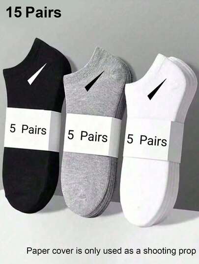 1/10/15 Pairs Unisex Plus Size Black/White/Grey Breathable Ankle Socks, Sports Socks, Fashion Socks, Solid Color Simple Style, Suitable For Daily Wear