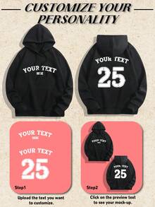 Personalized Customized Men's Plus Size Hoodie For Valentine's Day, Custom Your Lucky Number, Personalized Number Customization, Personalized Logo Customization, Text/Name/Blessing/Holiday/Anniversary Text - Black - View 4