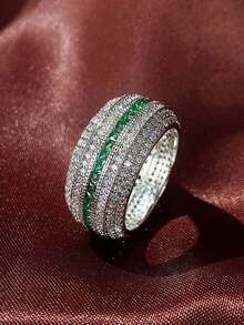 Gift Box Vintage Luxury Cubic Zirconia Ring, Emerald Green Noble Lady's Ring, Suitable For Women's Wedding, Engagement, Party, Banquet Wear And Holiday Gifts - Silver - View 14