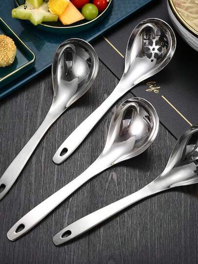 1pc Stainless Steel Soup Ladle, Silver Kitchen Utensil For Scooping Porridge, Soup, Dumplings, Hot Pot