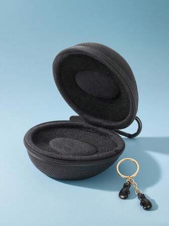 1 pieza Caja de reloj de viaje y 1 pieza Llavero de guante de boxeo, Caja de reloj de viaje portátil con mosquetón y cremallera para almacenamiento de un solo reloj, Estuche compacto y redondo resistente a los golpes para relojes