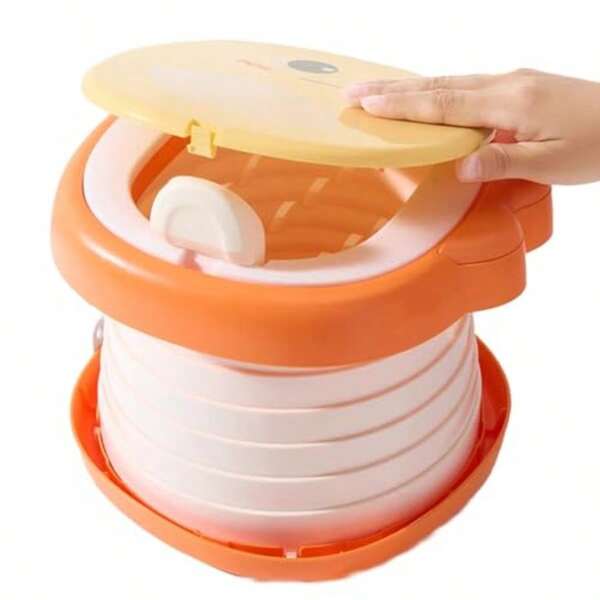 Portable ToiletToilet Seat Foldable Flip Lid Travel Potty Cute Toddler Potty For Going Out For Outdoor With Storage Bag Garbage Bag Absorbent Sand Lemon Yellow