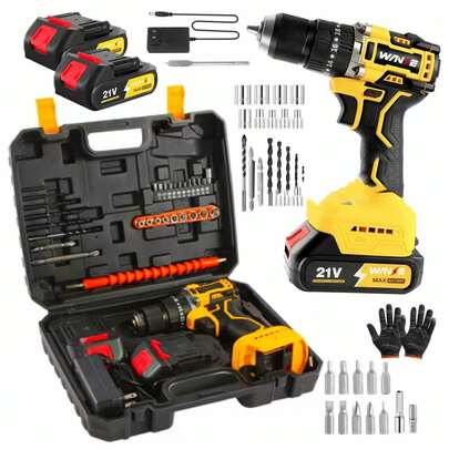 Taladro Rotomartillo Inalámbrico, Atornillador Sin Escobillas, con 20+3 velocidades ajustables, función 3 en 1 (taladro/martillo/tornillo), equipado con dos baterías de gran capacidad de 2500mAh, abundantes accesorios para satisfacer sus diversas necesidades, con función de iluminación LED, adecuado para trabajar en la renovación del hogar y construcción ligera